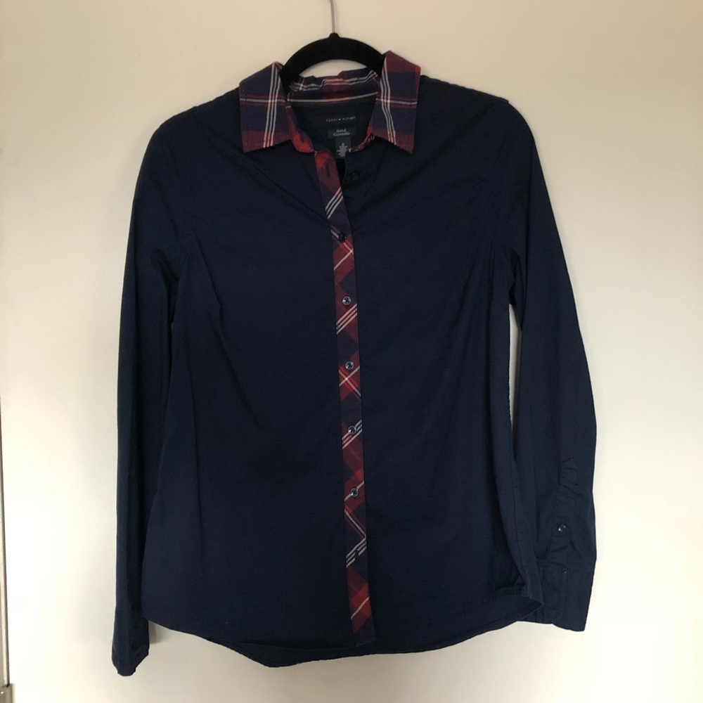Women’s Navy and Plaid Button Down